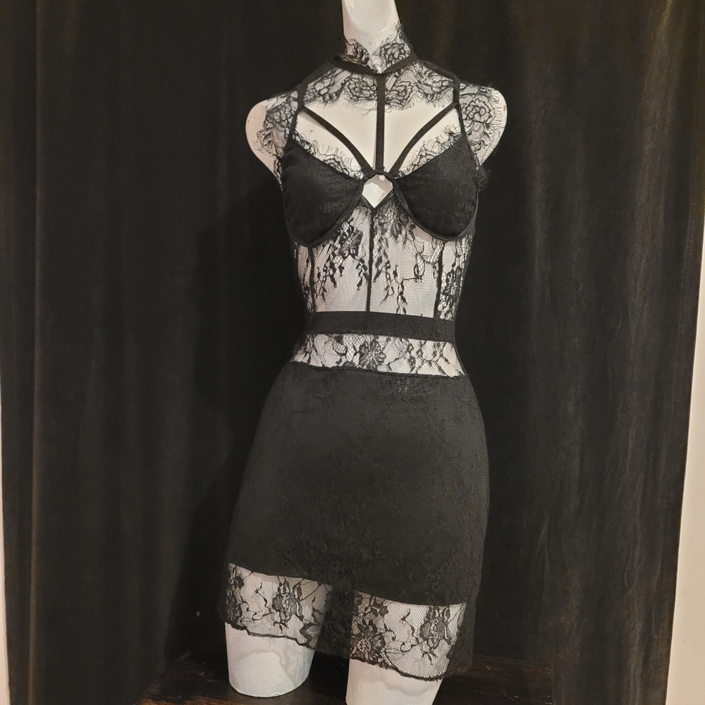 Black Lace Halter Dress